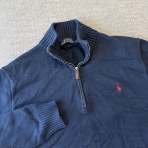 Polo Ralph Lauren 1/4 Zip Pullover Sweater Men's XL Navy Blue Mock Neck